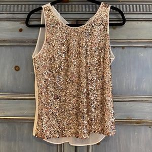 Sandro Entredeux gold sequin top with sheer back